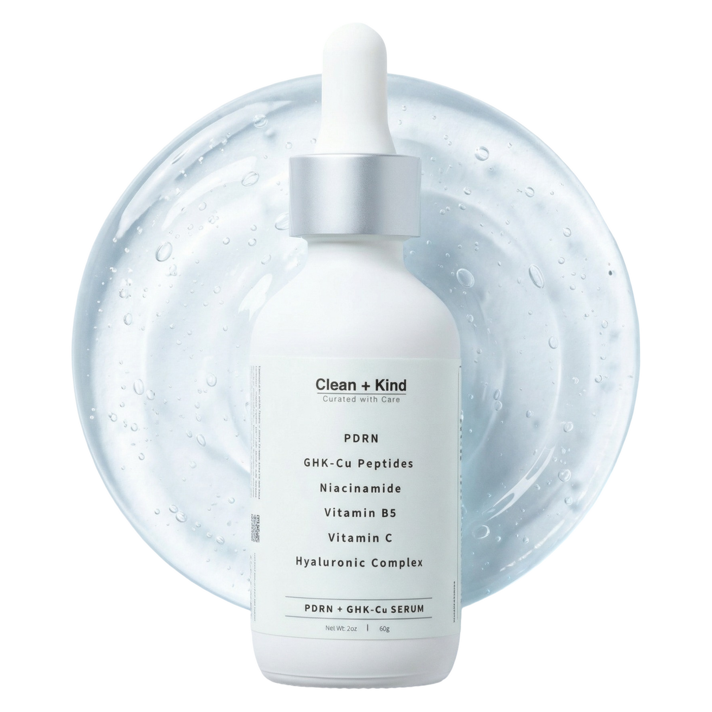 Skincare serum bottle with dropper on a white background